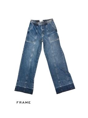 Frame braided waistband high-rise wide-leg jeans size 28